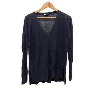 Vince Dark Blue Linen  Lightweight Knit Long Sleeve V-Neck Sweater Womens Size S